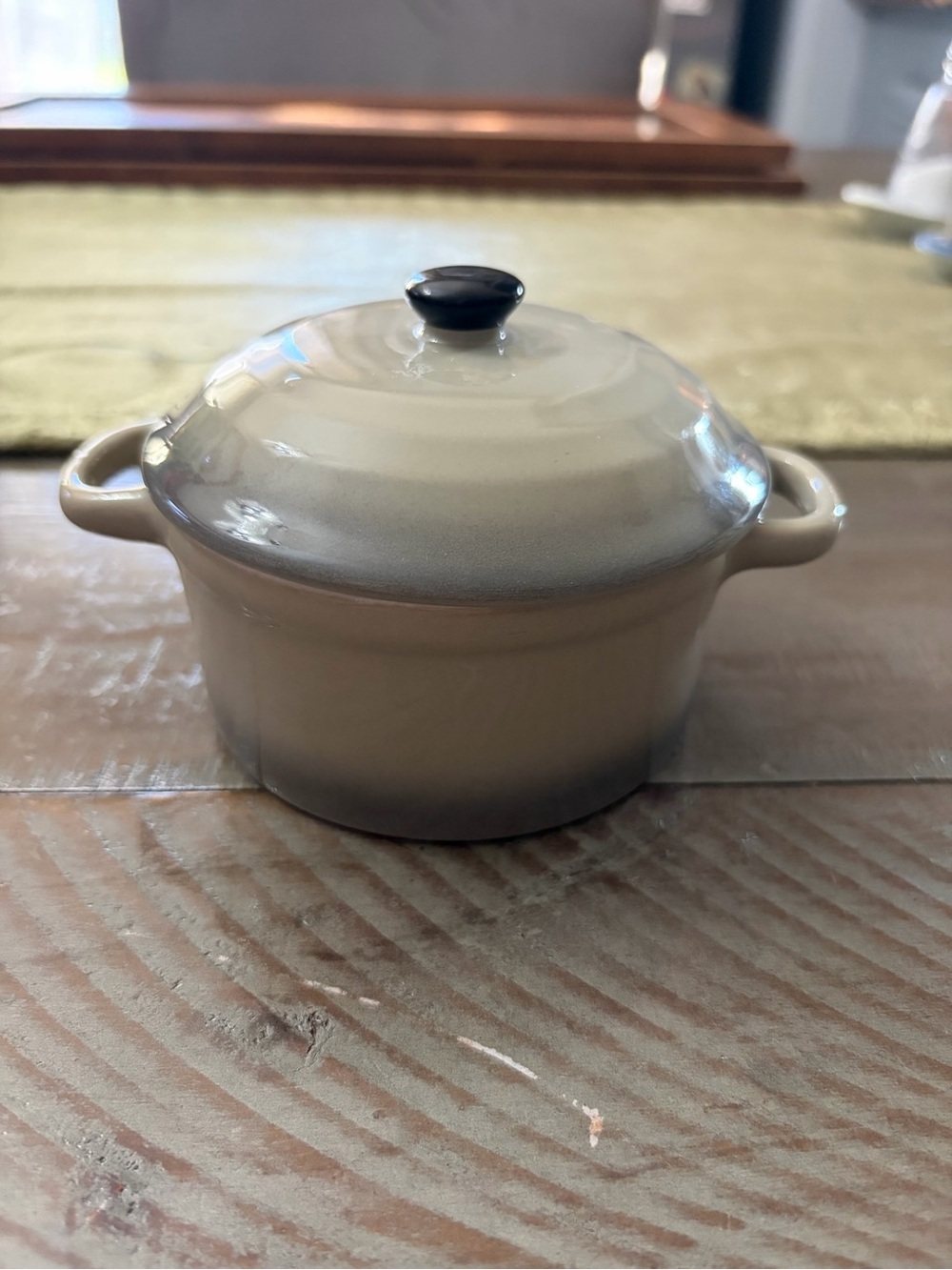 Two-Tone Cream and Gray Ceramic Mini Casserole with Lid